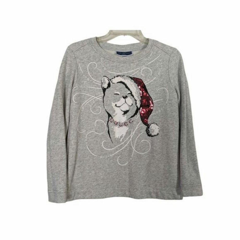 Karen Scott Sport Christmas Cat womens gray soft top size PS